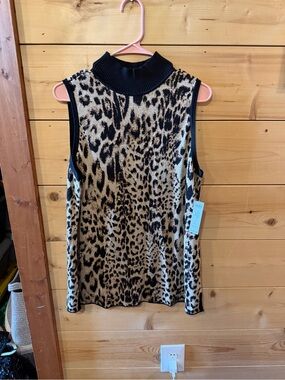 Chico's Leopard Print Sleeveless Mock Neck Tank - Black & Tan